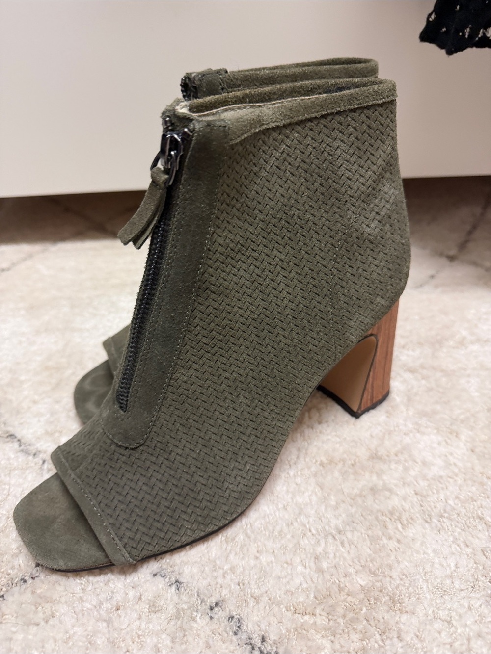 Marc Fisher Olive Green Peep-Toe Block Heel Ankle Booties